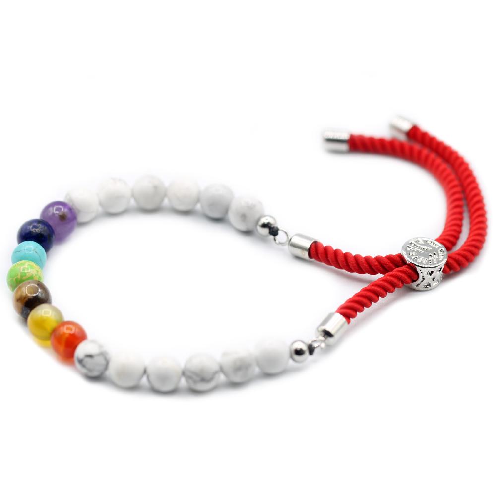 ancient wisdom 925 Silver Plated Gemstone Royal Red String Bracelet - White Howlite Chakra