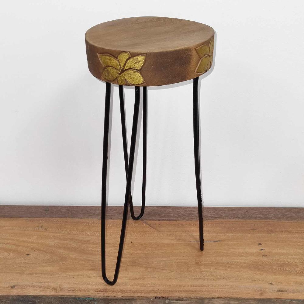 Ancient Wisdom Albasia Wood Plant Stand - Natural & Gold Detail