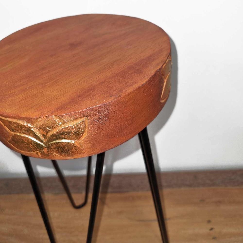 Ancient Wisdom Albasia Wood Plant Stand - Terracotta & Black Detail