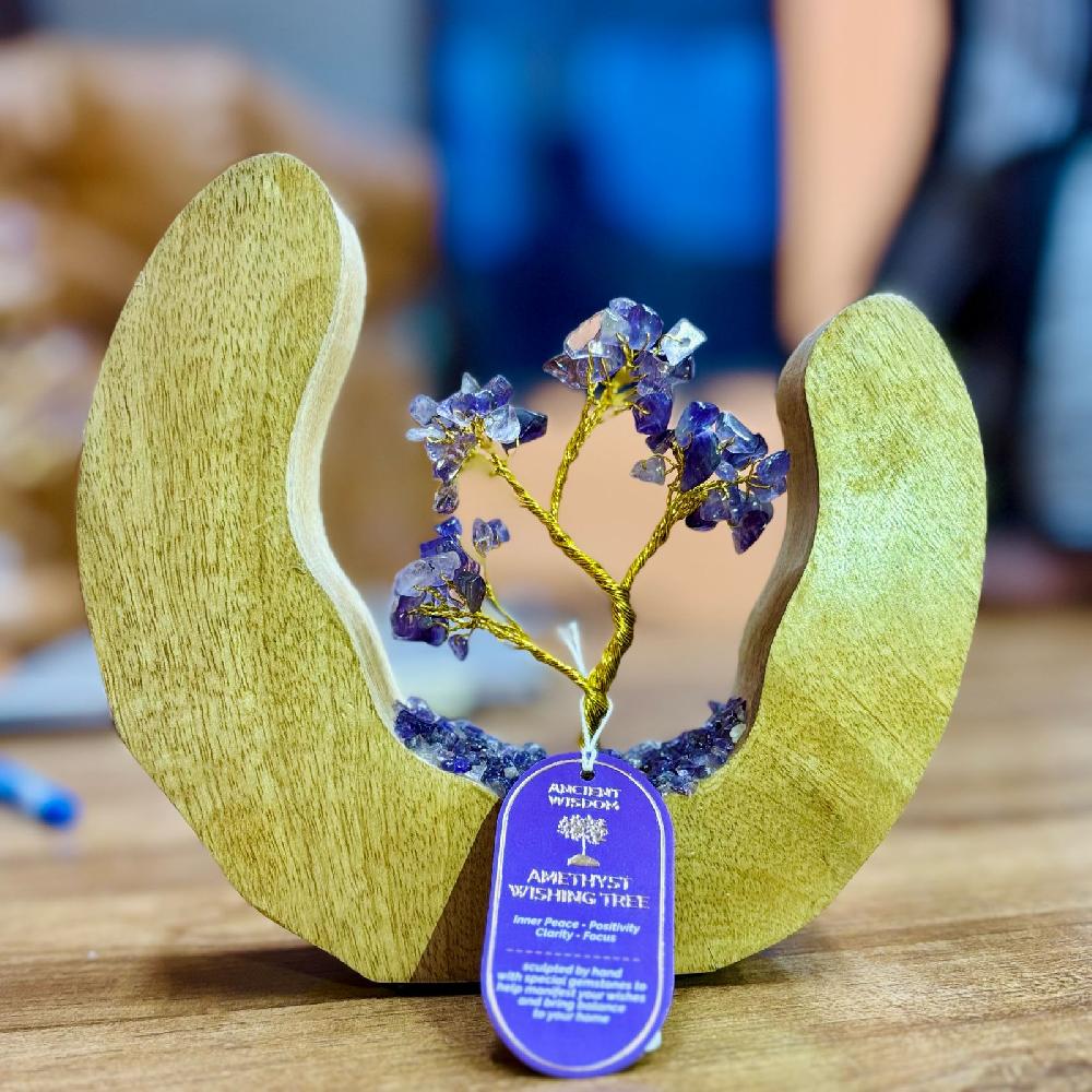 ancient wisdom Amethyst Gemstone Tree Garden in Mango Wood Open Ring - 60 Stones