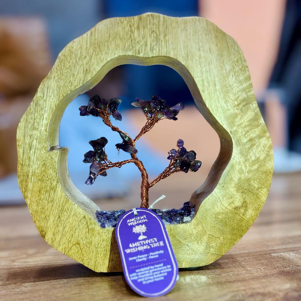 ancient wisdom Amethyst Gemstone Tree Garden in Mango Wood Ring - 60 Stones