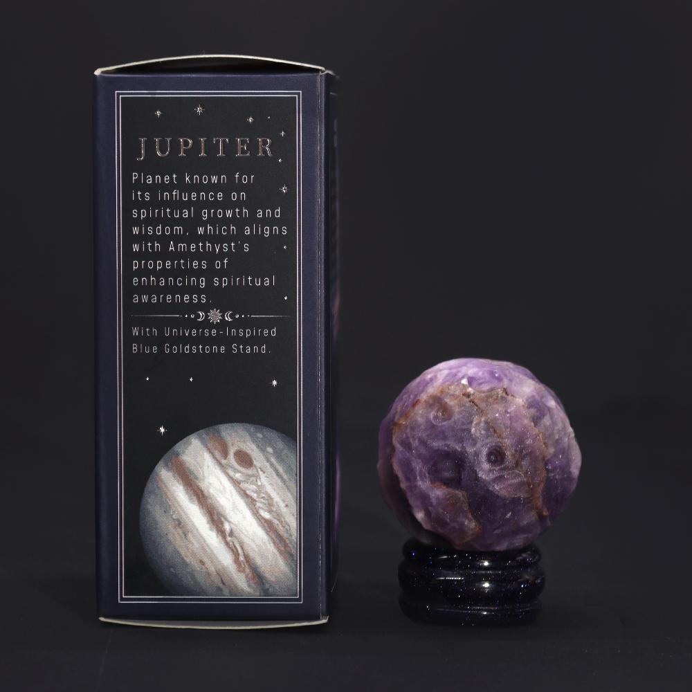 ancient wisdom Ametyst Planet on a Solar Goldstone Stand (JUPITER) - 40mm
