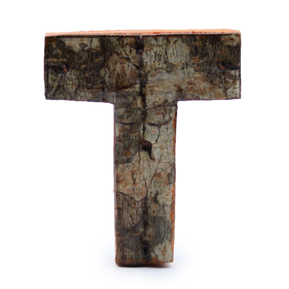 ancient wisdom 12x Rustic Bark Letter - "T" - 7cm
