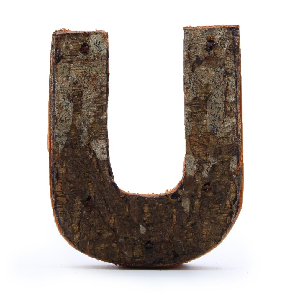 ancient wisdom 12x Rustic Bark Letter - "U" - 7cm