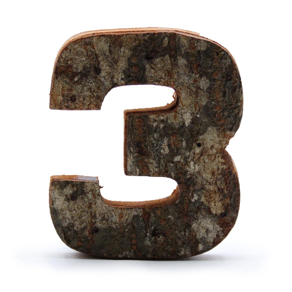 ancient wisdom 12x Rustic Bark Number - "3" - 7cm