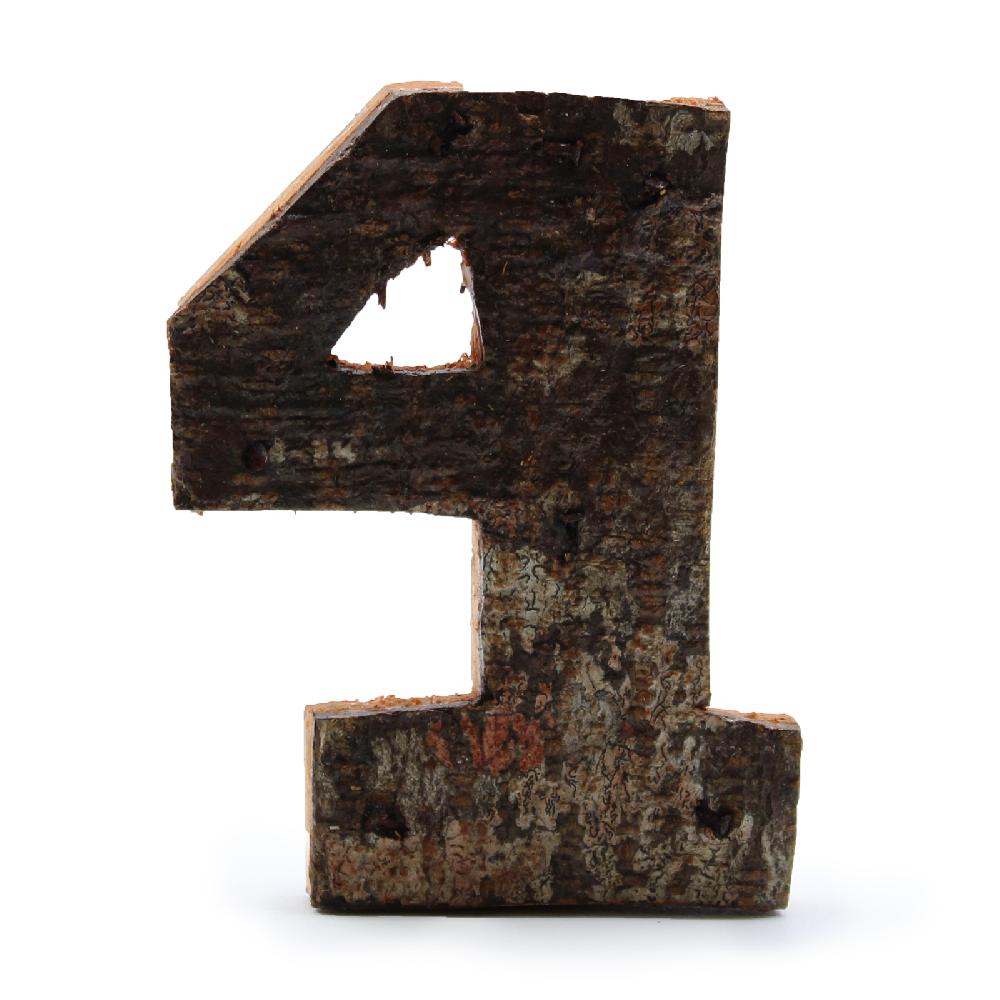 ancient wisdom 12x Rustic Bark Number - "4" - 7cm