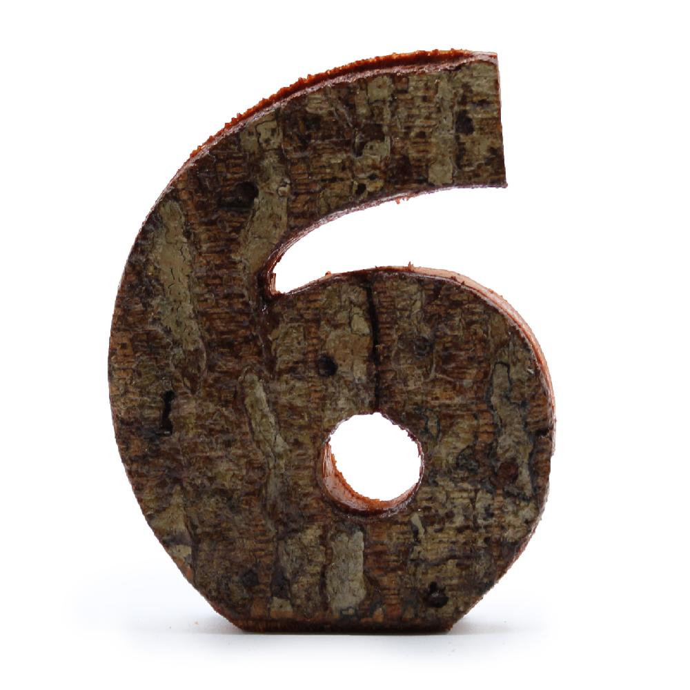 ancient wisdom 12x Rustic Bark Number - "6" - 7cm