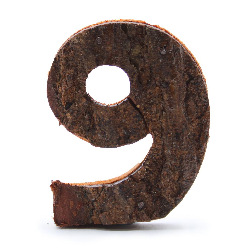 ancient wisdom 12x Rustic Bark Number - "9" - 7cm
