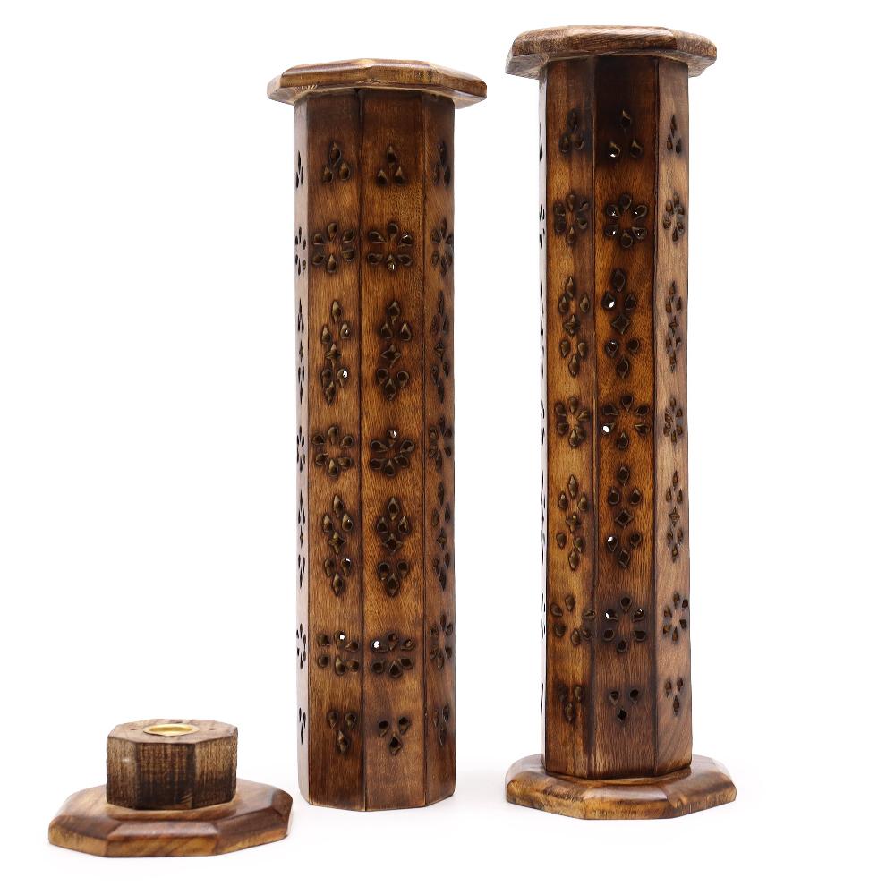 ancient wisdom 2x Mango Wood Hexagonal Tower
