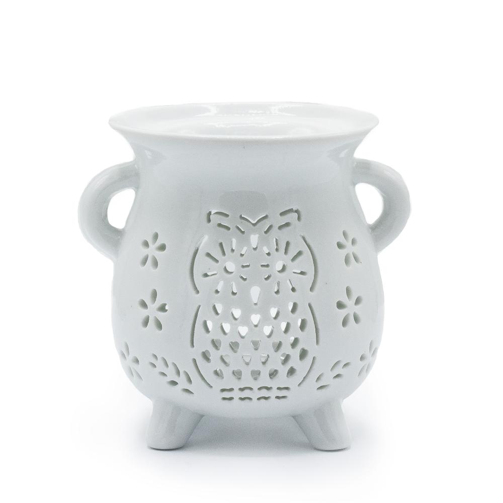 ancient wisdom 3x Cauldron Oil Burner - Owl - White