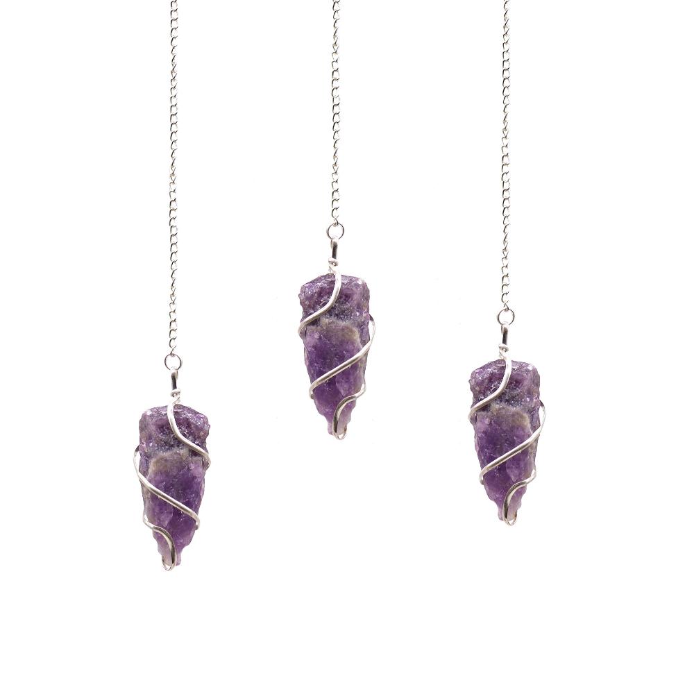 ancient wisdom 3x Raw Gemstone Pendulum - Amethyst