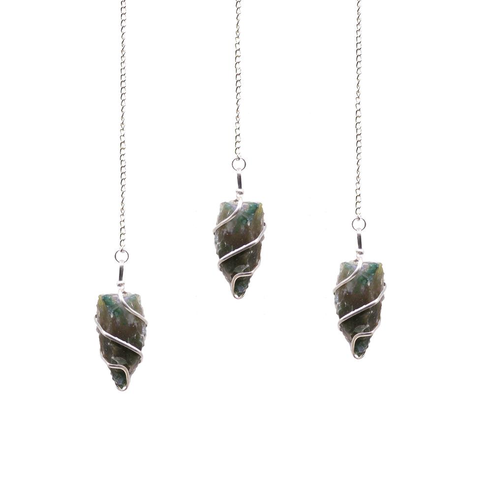 ancient wisdom 3x Raw Gemstone Pendulum - Moss Agate