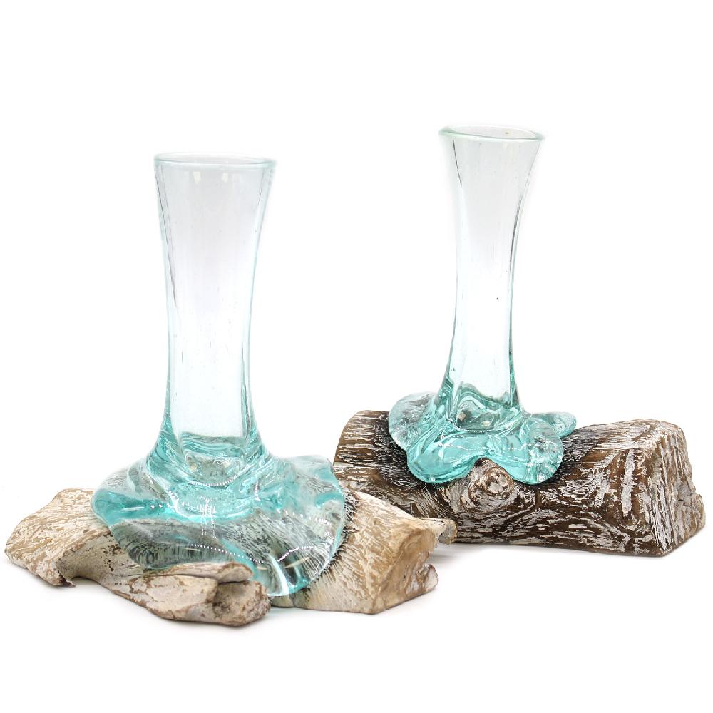Ancient Wisdom 4x Glass On Whitewash Wood - Vase - Sm