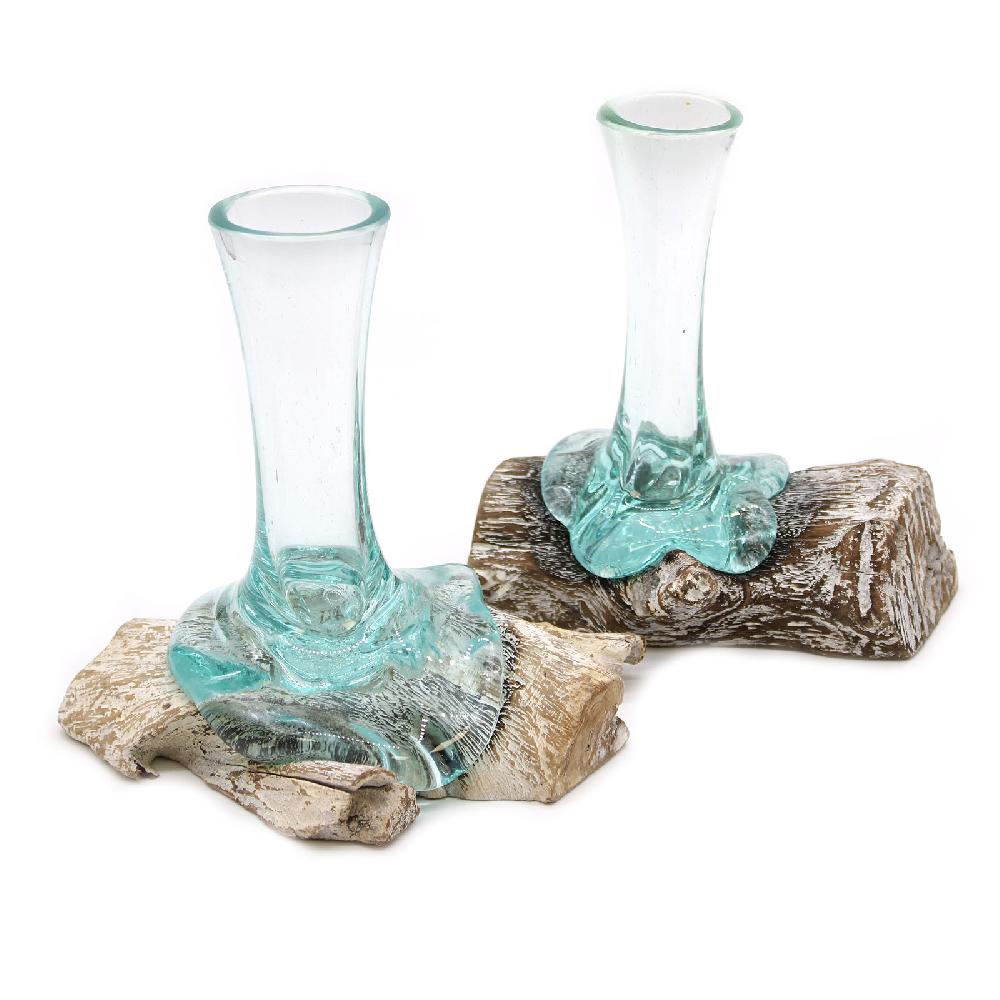 Ancient Wisdom 4x Glass On Whitewash Wood - Vase - Sm