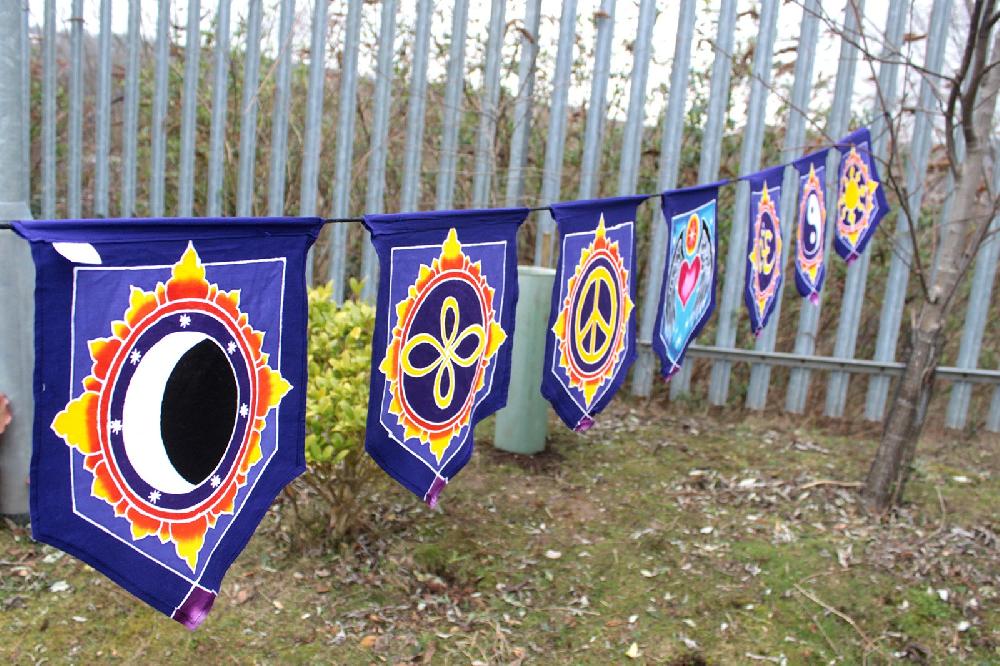 Ancient Wisdom 7 Flags Banner - Love In The Center