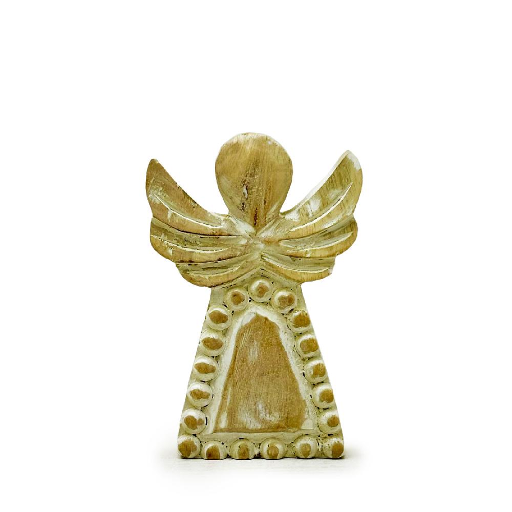 ancient wisdom 8x Mango Wood Angel - Whitewash - 13cm