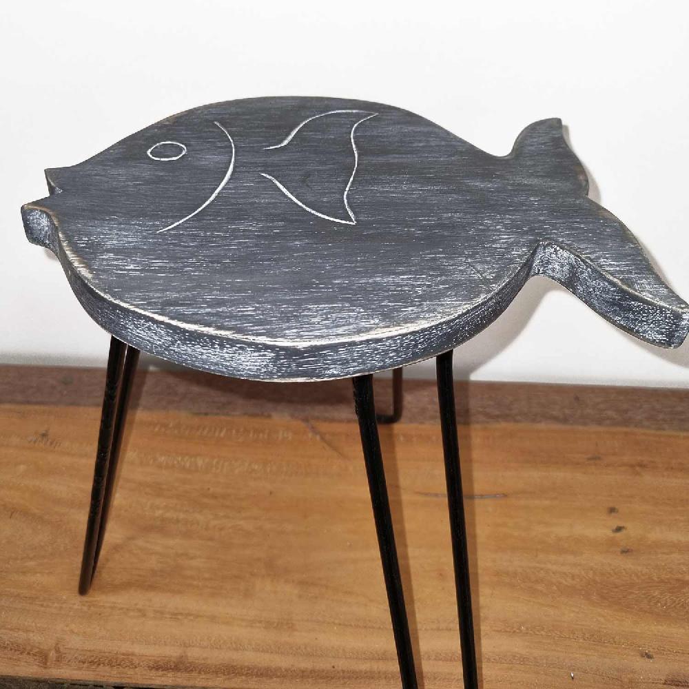 Ancient Wisdom Albasia Wood Fish Stand - Greywash