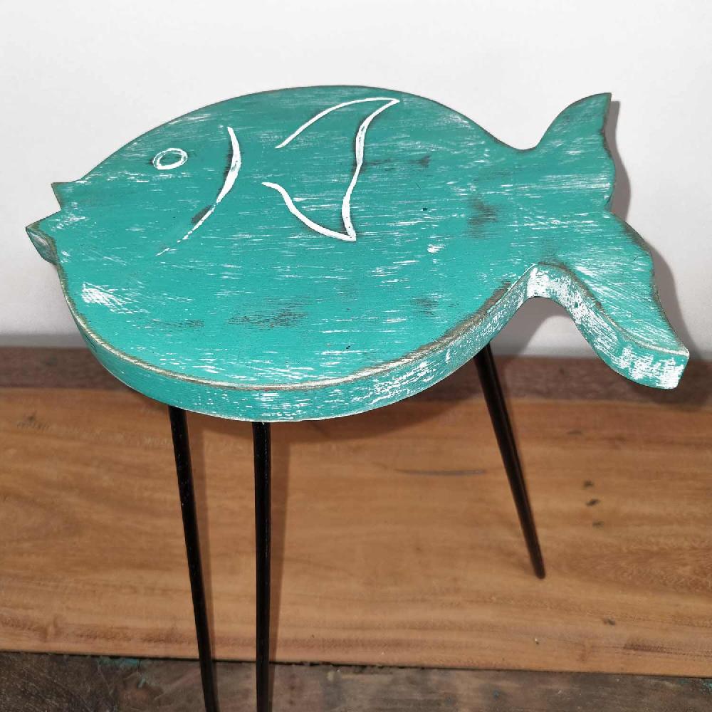 Ancient Wisdom Albasia Wood Fish Stand - Turquoise