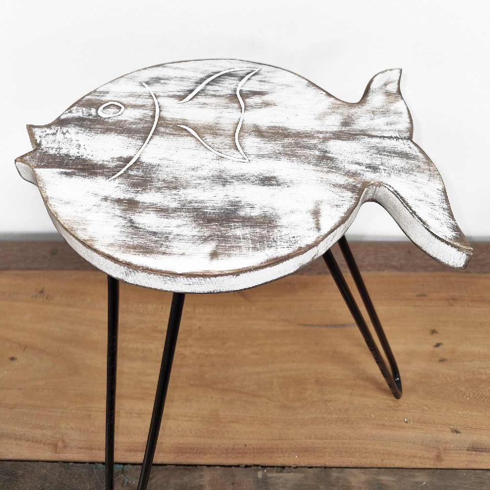 Ancient Wisdom Albasia Wood Fish Stand - Whitewash