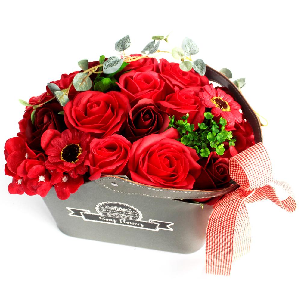 Ancient Wisdom Basket Soap Flower Bouquet - Red