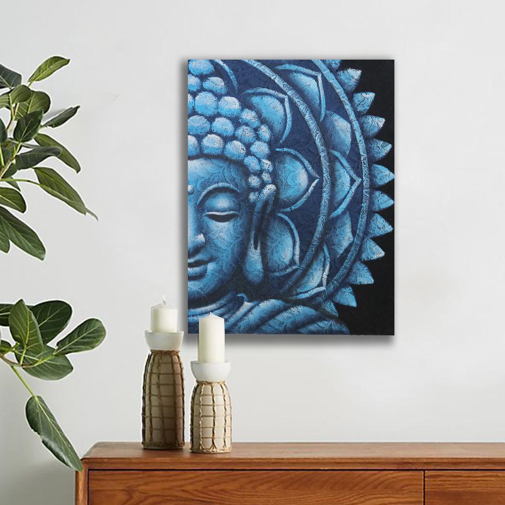 Ancient Wisdom Blue Half Buddha Mandala 60x80cm