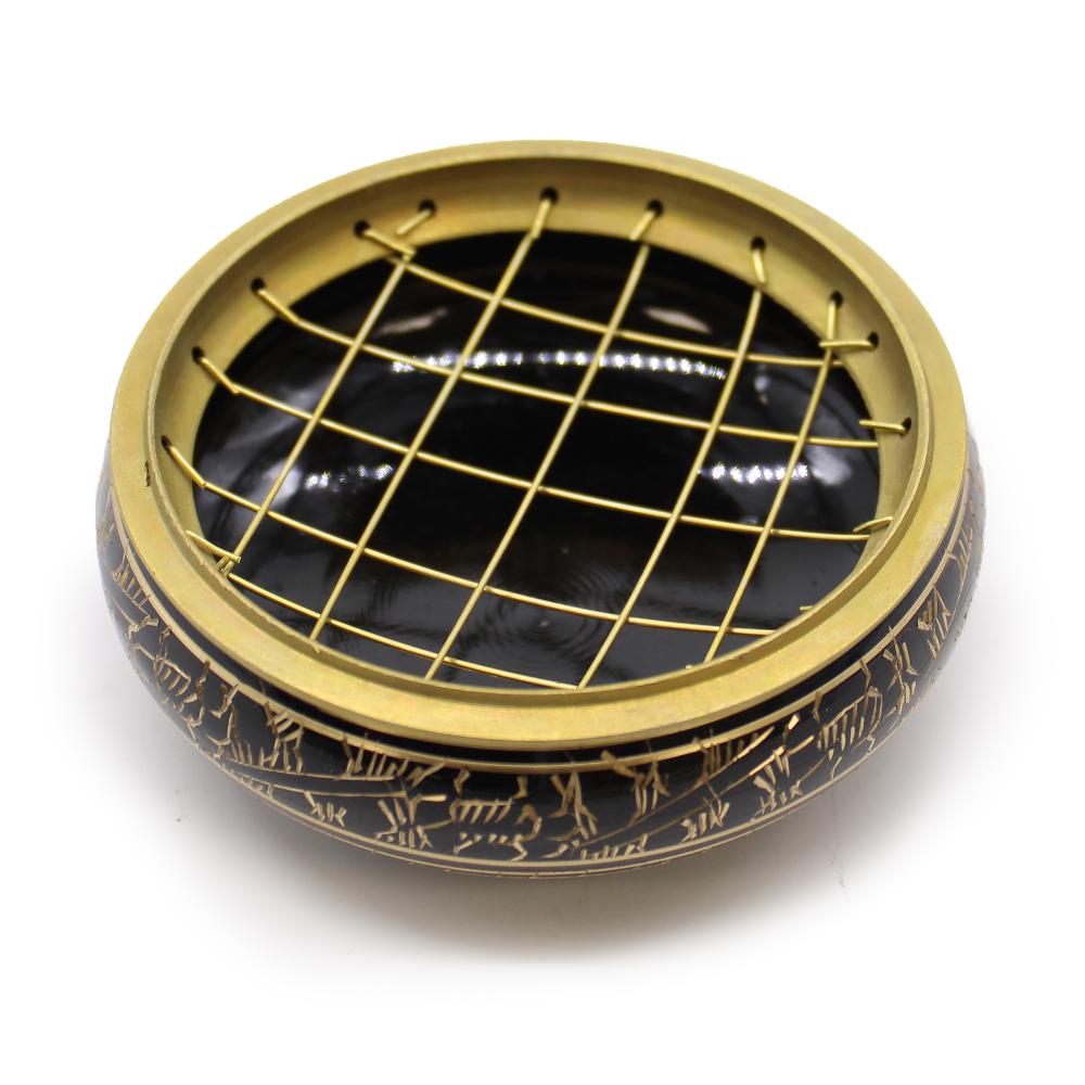 Ancient Wisdom Brass Carved Charcoal Incense Jar