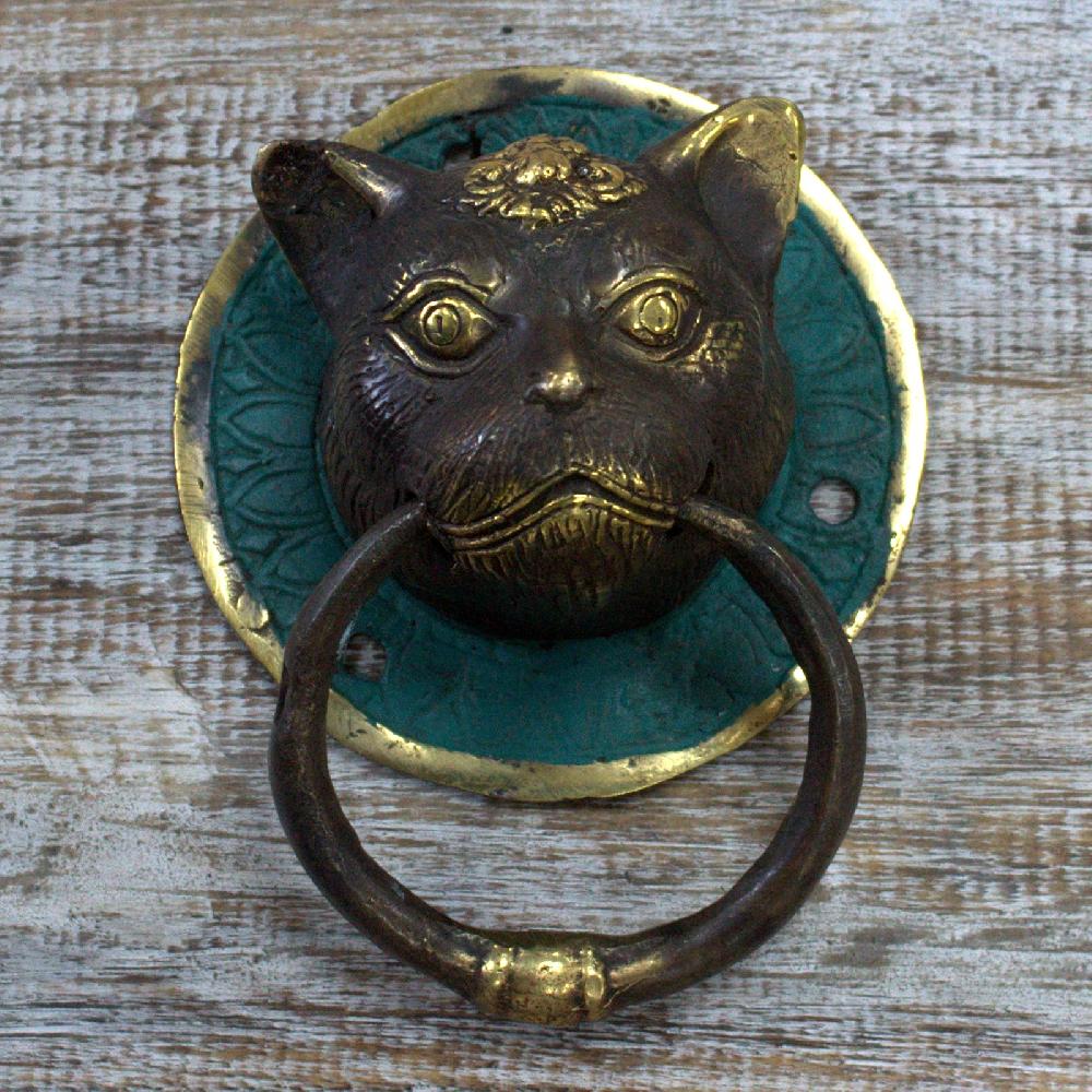 Ancient Wisdom Brass Door Knocker - Cats Head