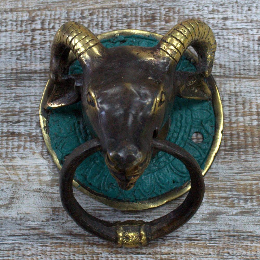 Ancient Wisdom Brass Door Knocker - Rams Head