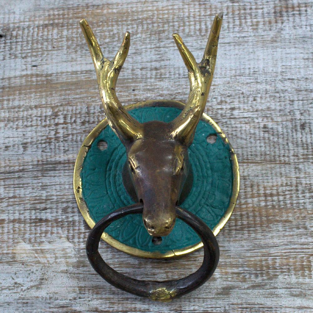 Ancient Wisdom Brass Door Knocker - Stags Head