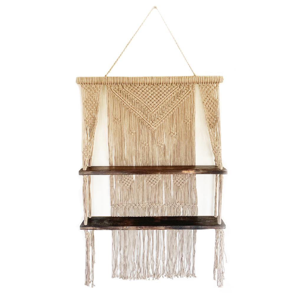Ancient Wisdom Brown Macrame Hanging Shelves - Brown