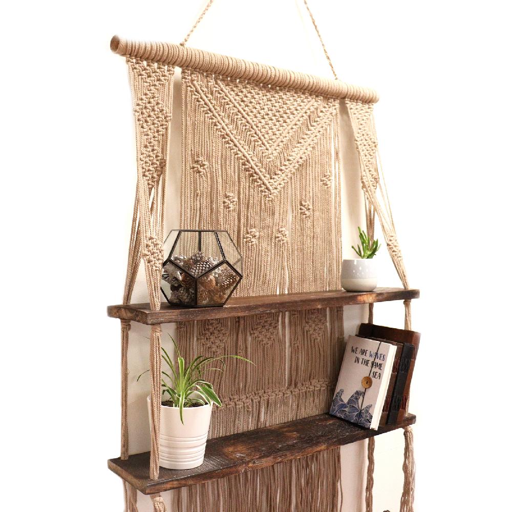 Ancient Wisdom Brown Macrame Hanging Shelves - Brown