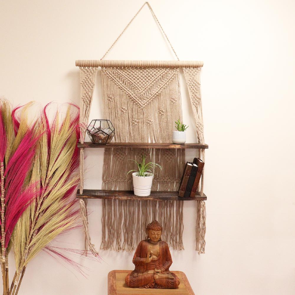 Ancient Wisdom Brown Macrame Hanging Shelves - Brown