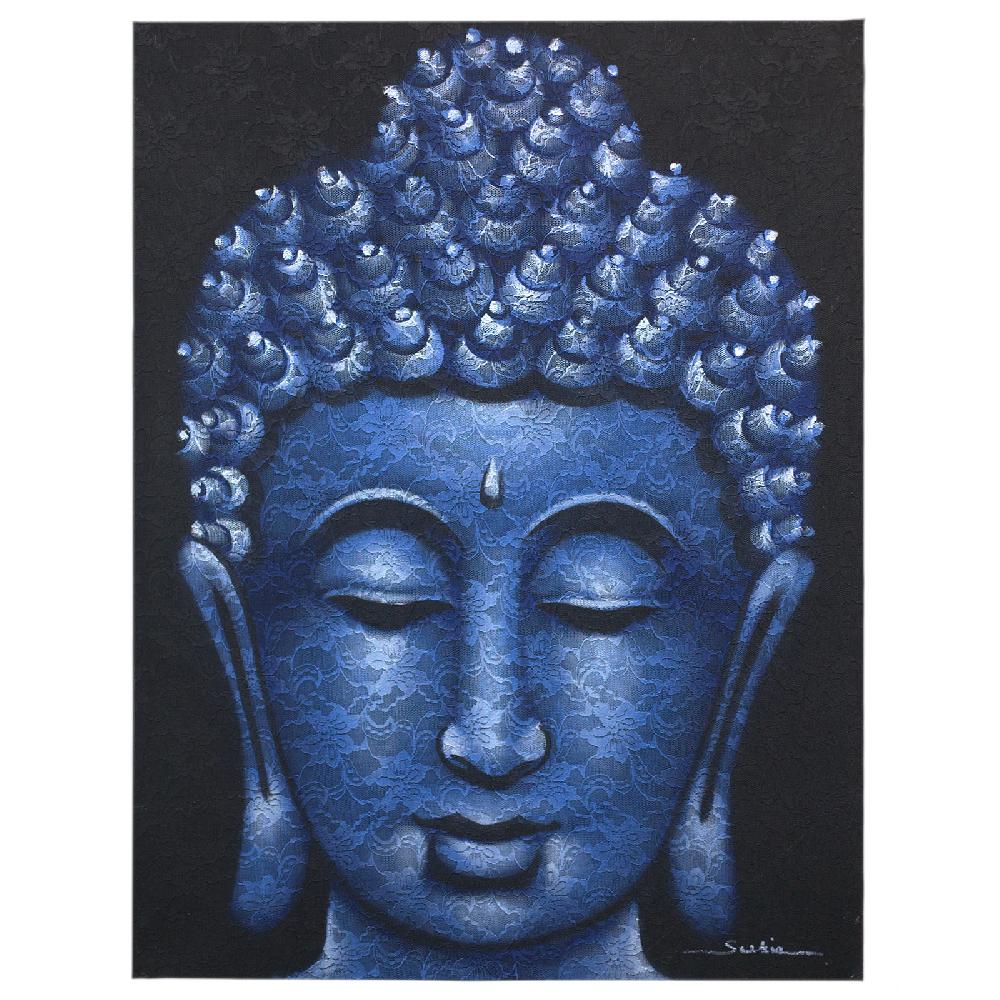 ancient wisdom Buddah Painting - Blue Brocade Detail