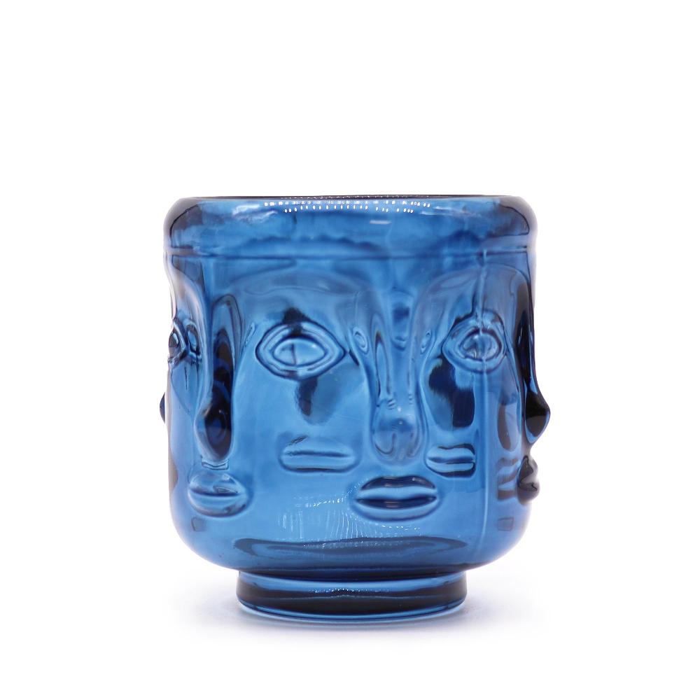 ancient wisdom Buddha Faces Candle Jar - Royal Blue