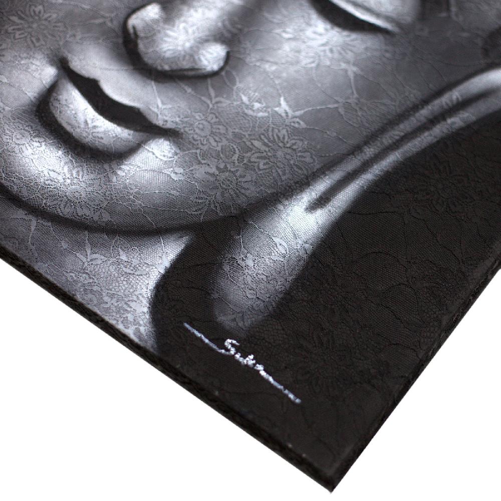 Ancient Wisdom Buddha Painting - Grey Brocade Detail
