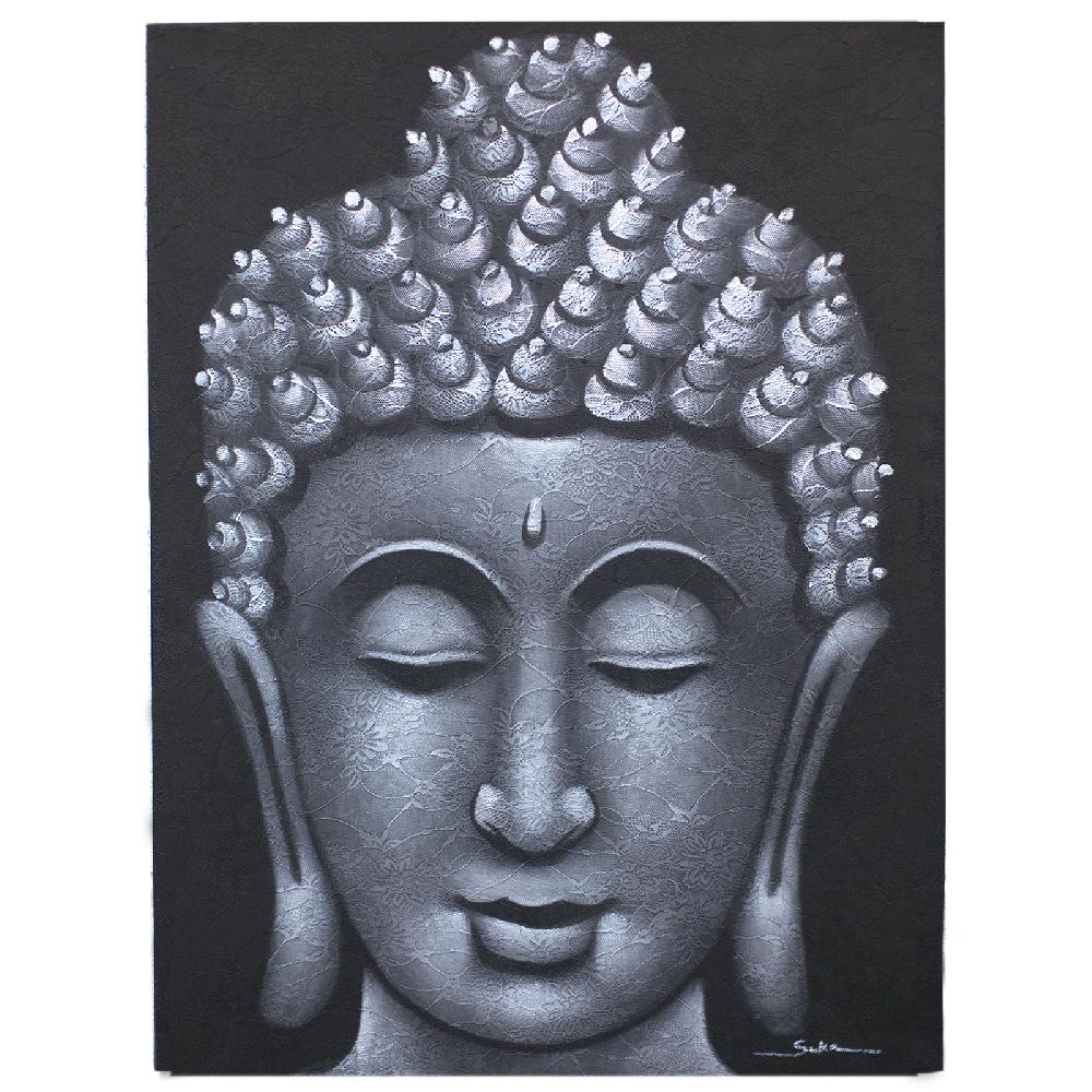 ancient wisdom Buddha Painting - Grey Brocade Detail