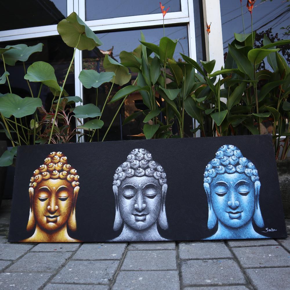 Ancient Wisdom Buddha Painting - Three Heads Black
