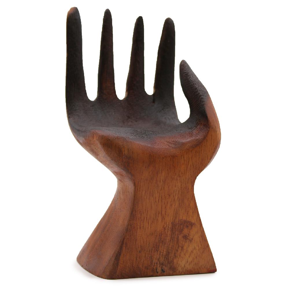 Ancient Wisdom Carved Hand With Molten Glass Bowl