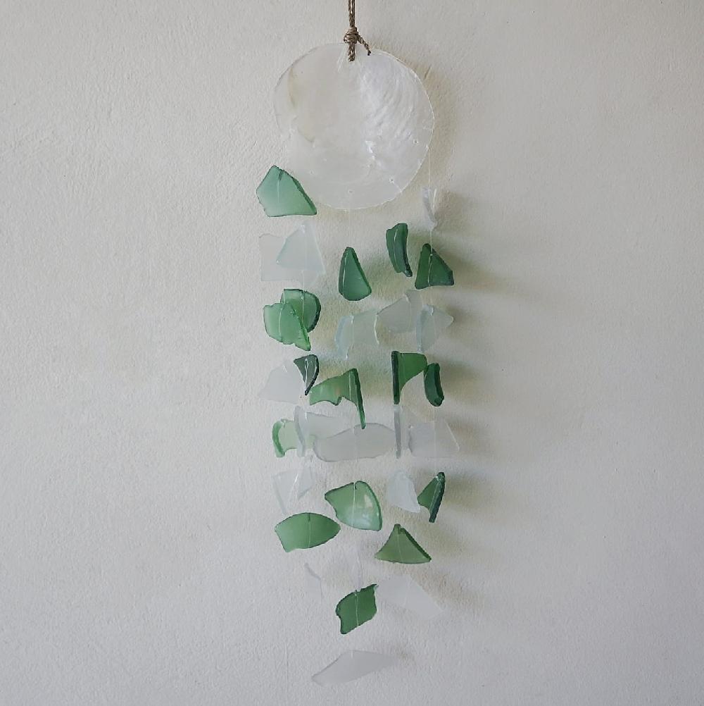 Ancient Wisdom Copis & Glass Drop - Green & White Glass
