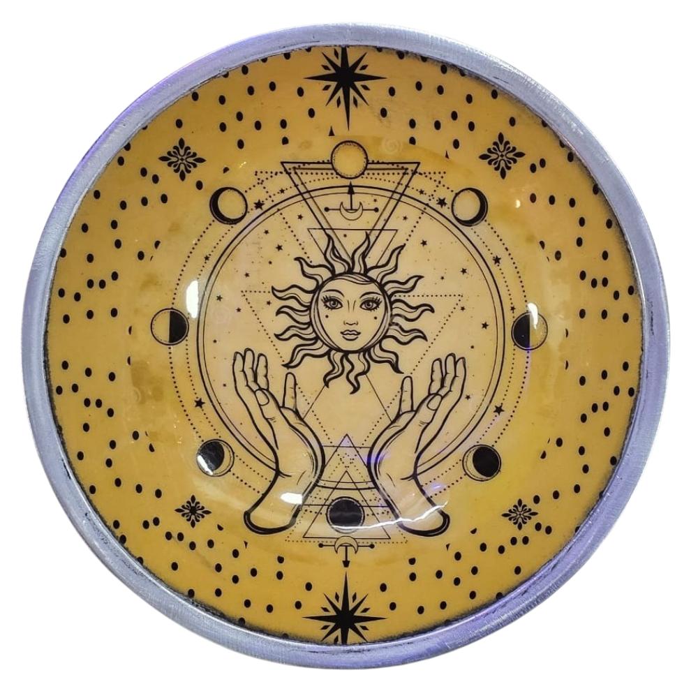Ancient Wisdom Enamelled Offering Plate - Hands & Sun