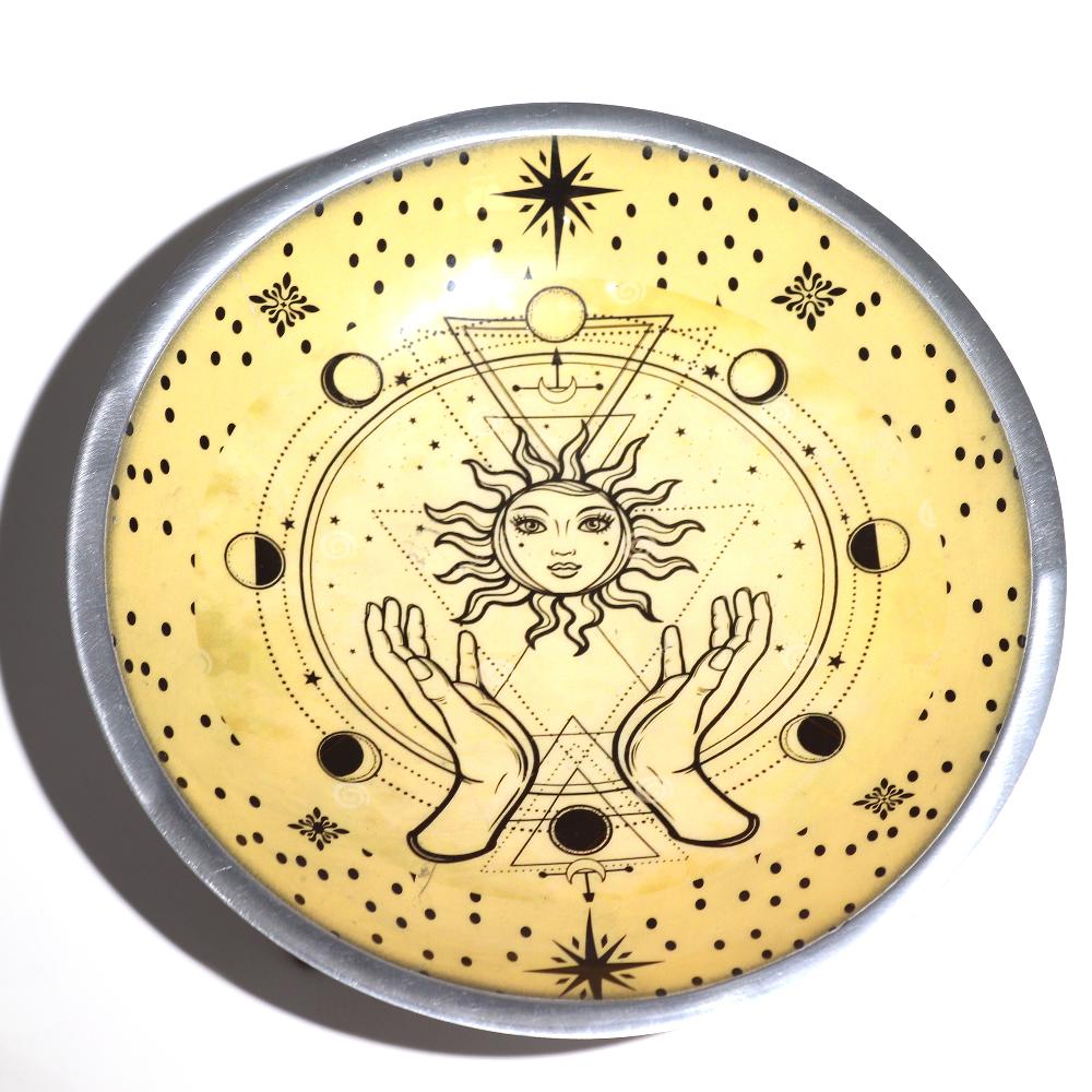 Ancient Wisdom Enamelled Offering Plate - Hands & Sun