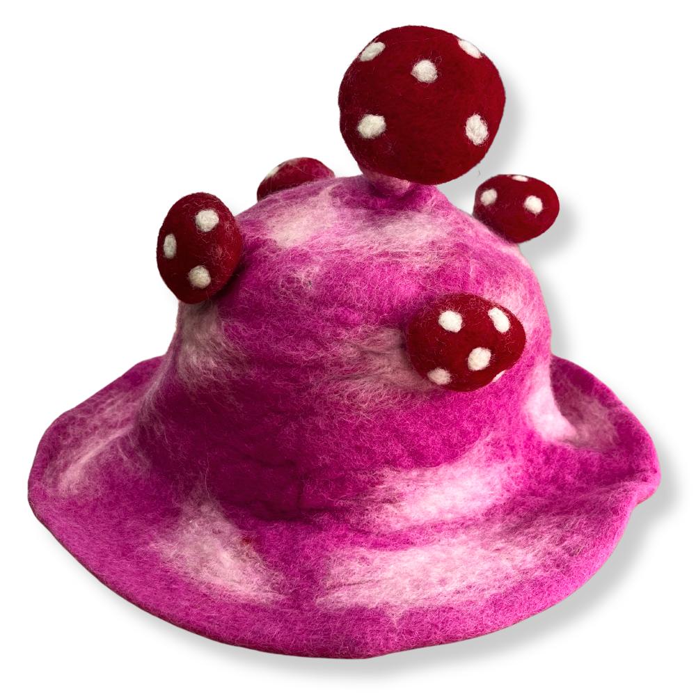 Ancient Wisdom Felted Mushroom Hat - Shocking Pink