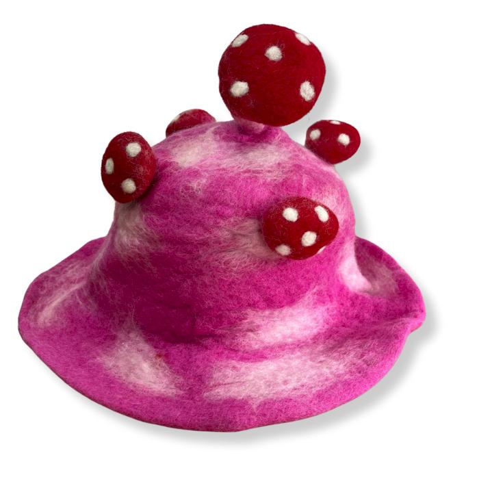 ancient wisdom Felted Mushroom Hat - Shocking Pink