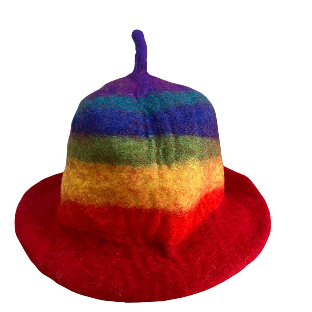 Ancient Wisdom Felted Sauna Bowl Hat - Rainbow