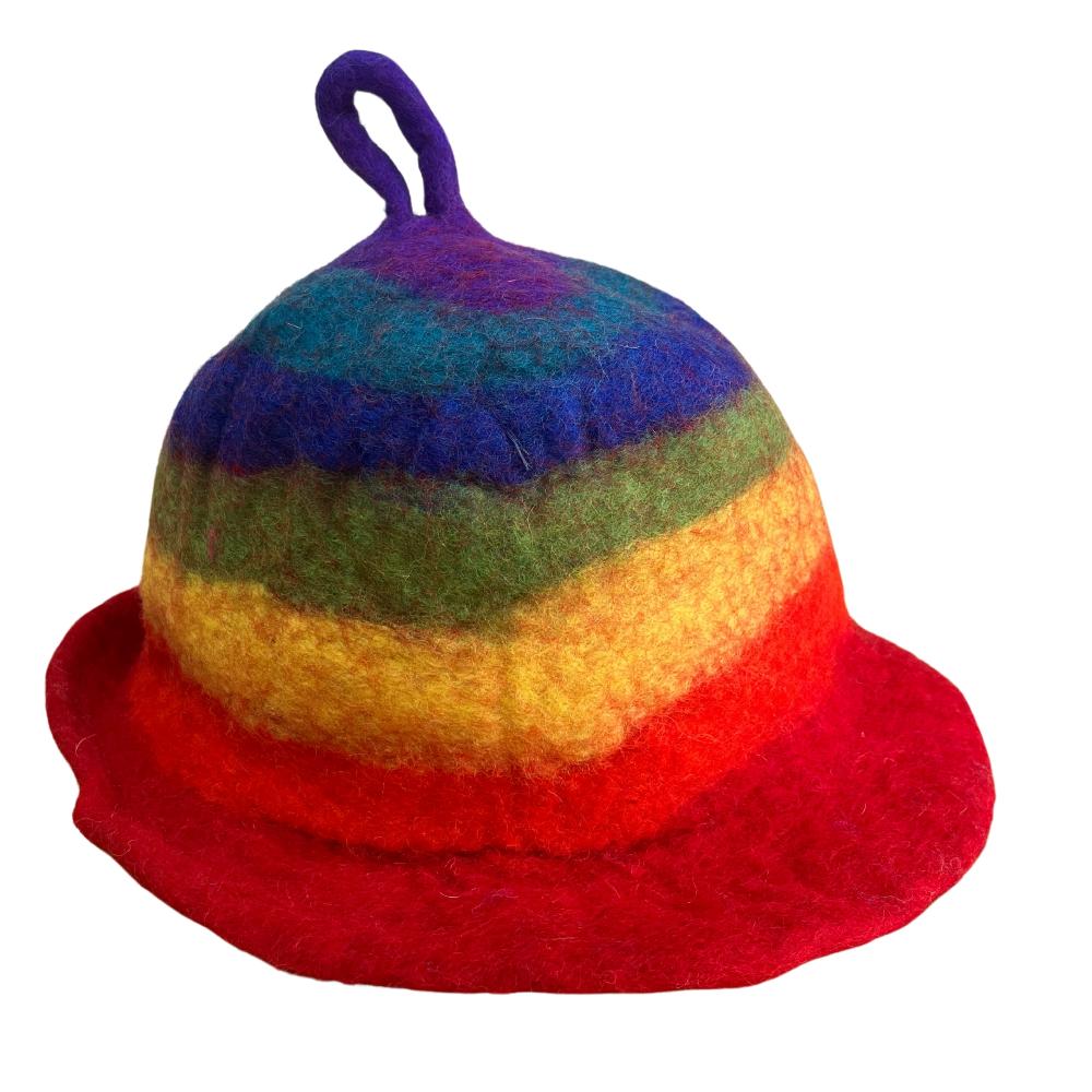 Ancient Wisdom Felted Sauna Bowl Hat - Rainbow