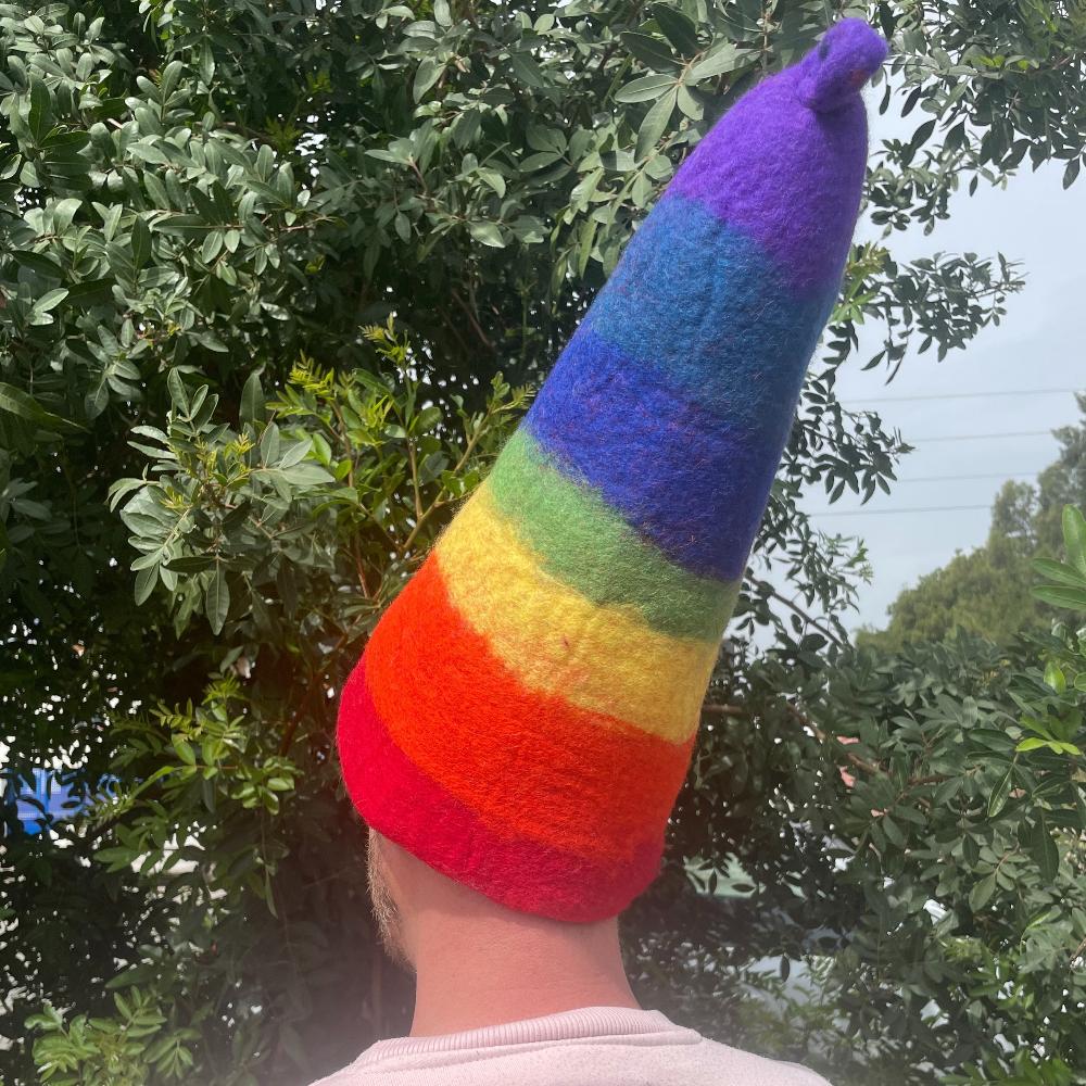 Ancient Wisdom Felted Sauna Wizard Hat - Rainbow