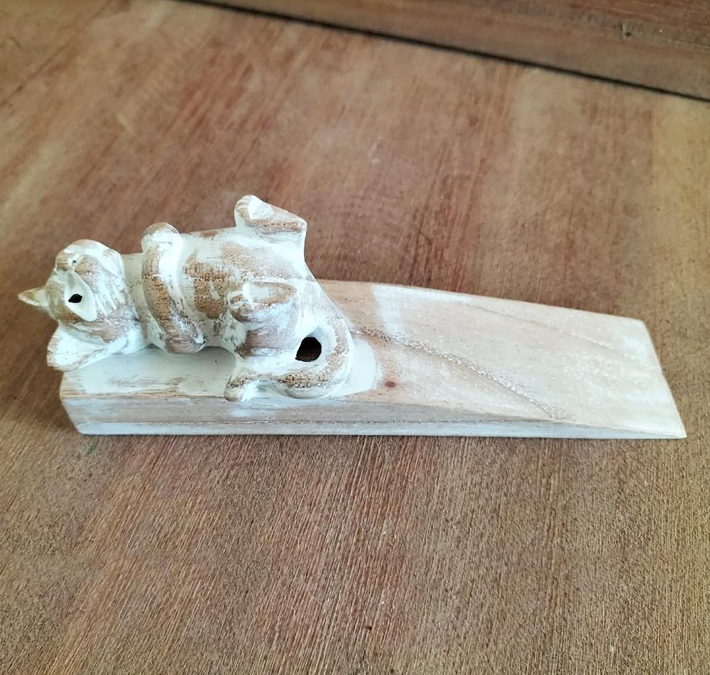 Ancient Wisdom Hand Carved Doorstop - Kitten