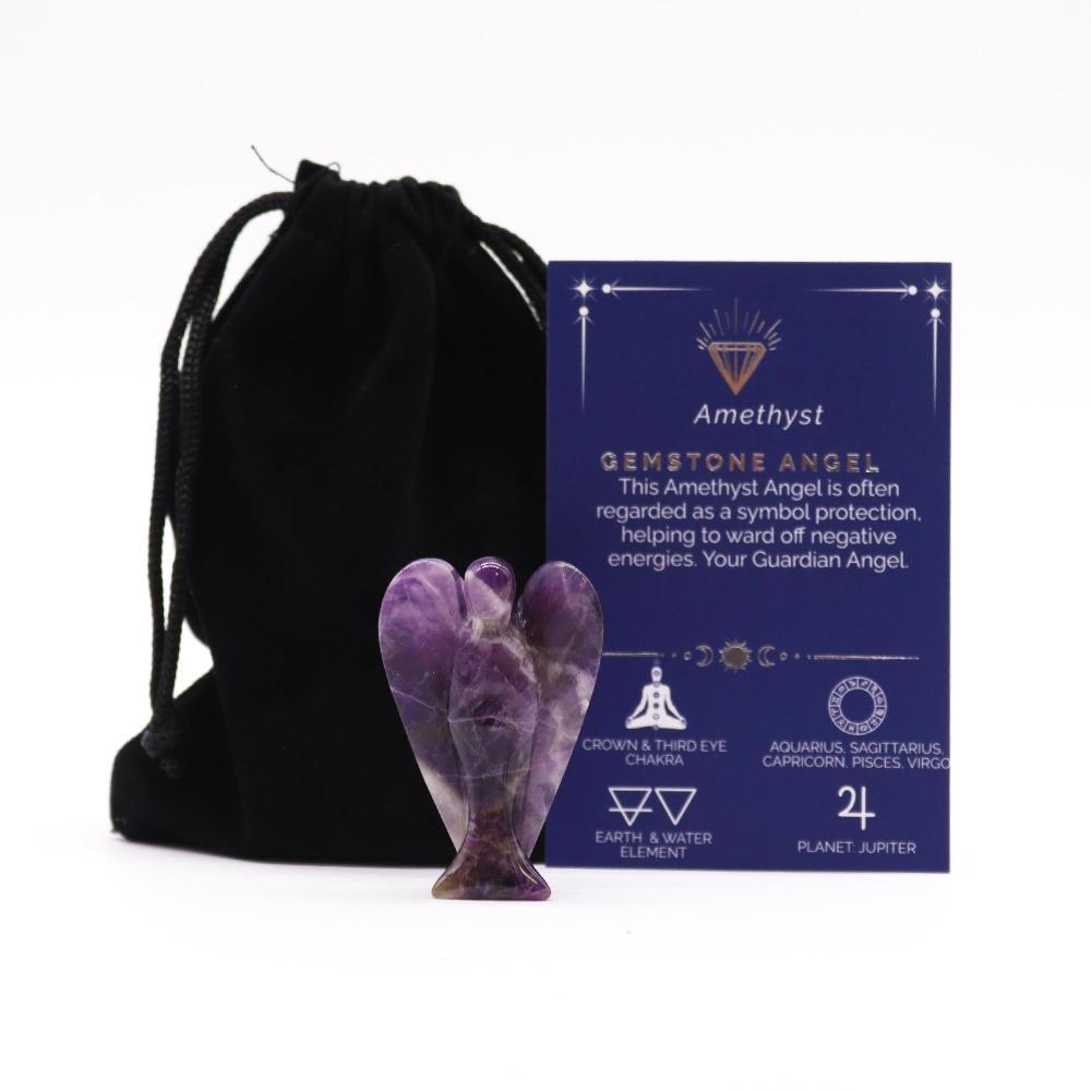 ancient wisdom Hand Carved Gemstone Angel - Amethyst