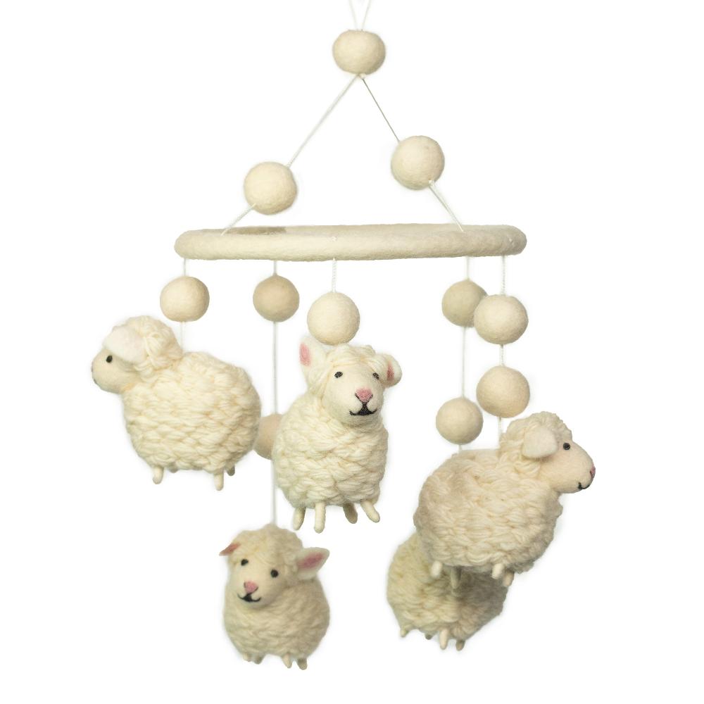 ancient wisdom Handmade Felt Mobile - White Sheep