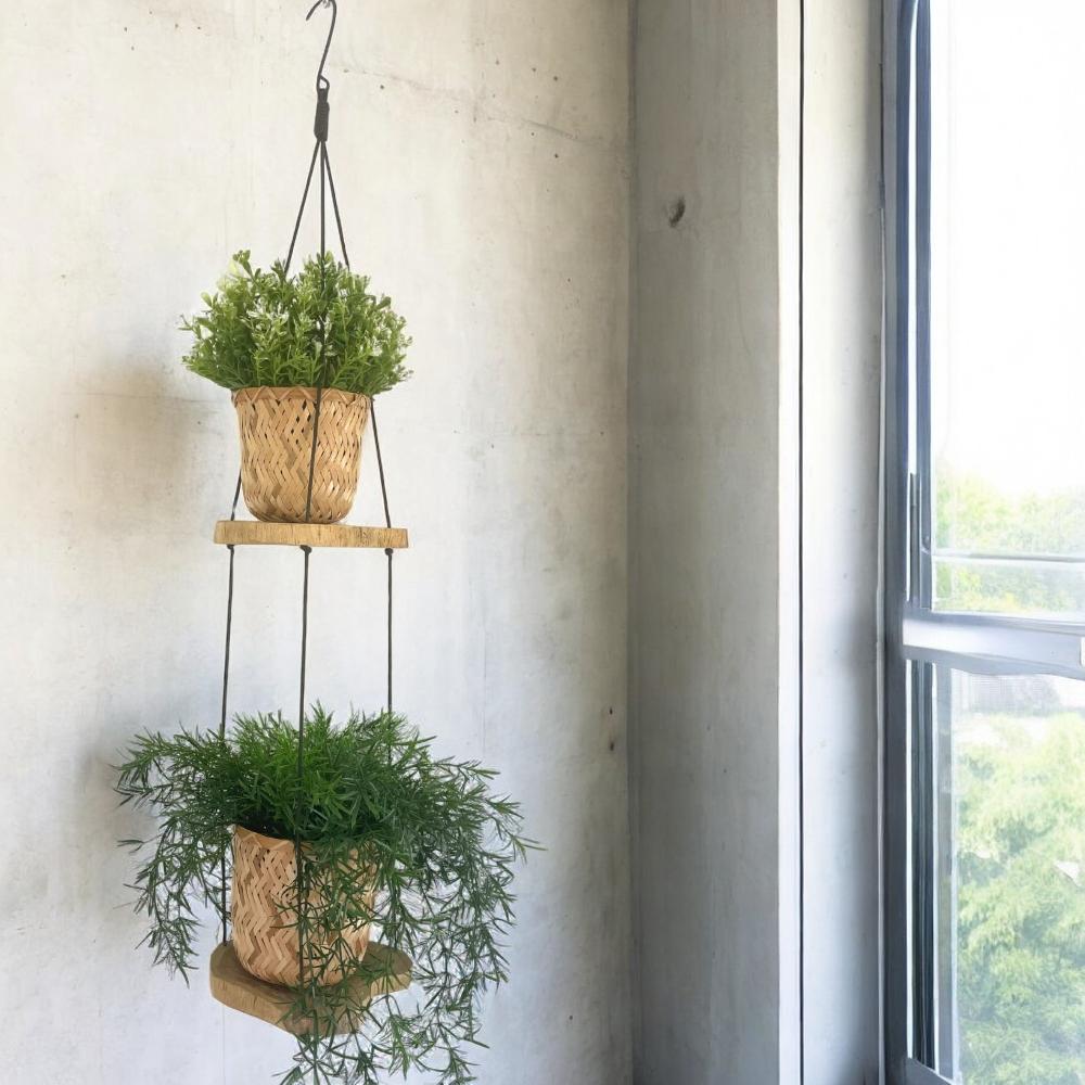 Ancient Wisdom Hanging Gamal Wood Shelf - Two Levels